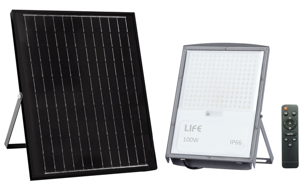 PROIETTORE LED FB4-100, IP66, 90°,3000K/4000K/6500K, LM1500, CRI80, Dimmerabile,P.Solare 15W, Batt.3,2V 12Ah, 280x196x30mm