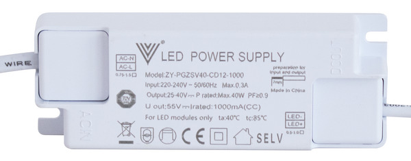TRASFORMATORE per LED 40W, 1000mA, 25-40Vdc, IP20, adatto per 39.9P067040* TRASFORMATORE per LED 40W, 1000mA, 25-40Vdc, IP20, adatto per 39.9P067040*