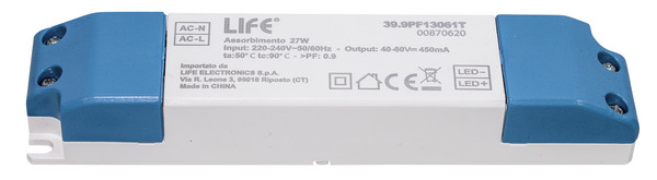TRASFORMATORE per LED 27W, 450mA, 40-60Vdc, IP20, adatto per 39.9PF13061* TRASFORMATORE per LED 27W, 450mA, 40-60Vdc, IP20, adatto per 39.9PF13061*