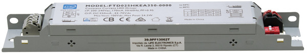 TRASFORMATORE per LED 24.5W, 350mA, 42-70Vdc, IP20, adatto per 39.9PF13062* TRASFORMATORE per LED 24.5W, 350mA, 42-70Vdc, IP20, adatto per 39.9PF13062*