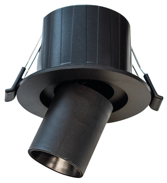 PUNTO LUCE ROTONDO DA INCASSO ESTRAIBILE, IP20, 220Vac, 6W, 600lm (F.T.), BA36°, 3000K/4200K/6500K, D90x70mm, F70mm, C.NERO.