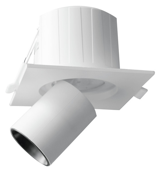PUNTO LUCE QUADRATO DA INCASSO ESTRAIBILE, IP20, 220Vac, 6W, 600lm (F.T.), BA36°, 3000K/4200K/6500K, 90x90x70mm, F70mm, C.BIANCO.