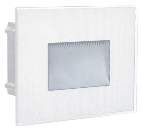 PUNTO LUCE SEGNA PASSO IN VETRO BIANCO, SCATOLA 503, IP65, 220Vac, 3,5W, 3000K-4000K-6000K, 160LM, CRI80, 11*8.5*4,5cm