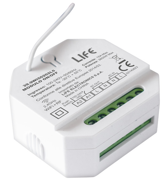 Modulo 1CH (ON)/OFF con pulsante, SmartLIFE + LIFE512, Wireless 2,4GHz + RF, Out LED Power 100-240V 2300W LED - 3450W Resistivo, (compatibile radiocomandi 16.LT5RD2 e 16.LT5RD4)