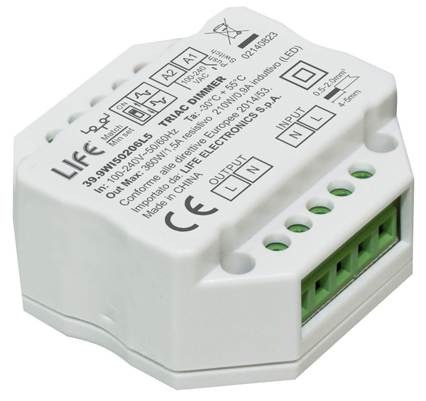 Modulo 1CH Dimmer/(ON)/OFF con pulsante, SmartLIFE + LIFE512, Wireless 2,4GHz + RF, Out LED Power 220V 360W, (compatibile radiocomandi 16.LT5RD2 e 16.LT5RD4)