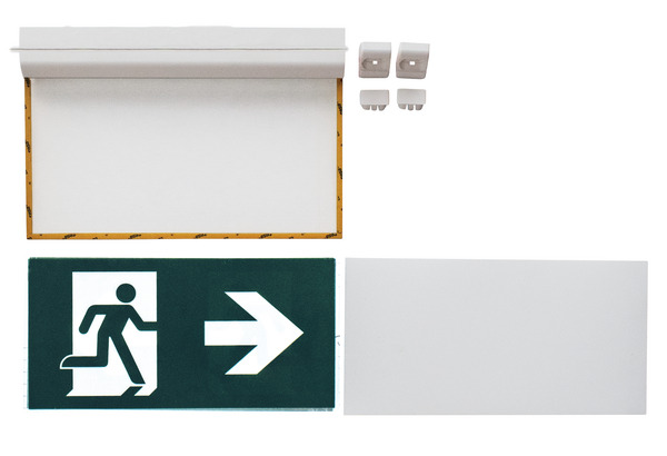 Apparecchio d Emergenza a bandiera, funzione SE+SA, Aut. 3h, 2W, LM60 (Pot. equivalente 7W), Batt. 3.2V/600mAh Li-Fe, con set 4 adesivi in dotazione.