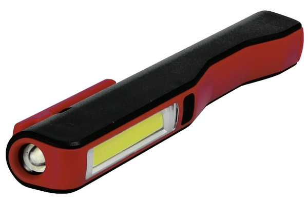 LAMPADA DA LAVORO LED COB 3W+1W LED (150+40lm), BATTERIE 3xAAA, 185x35x20mm, 12PCS/KIT, con CLIP magnetica
