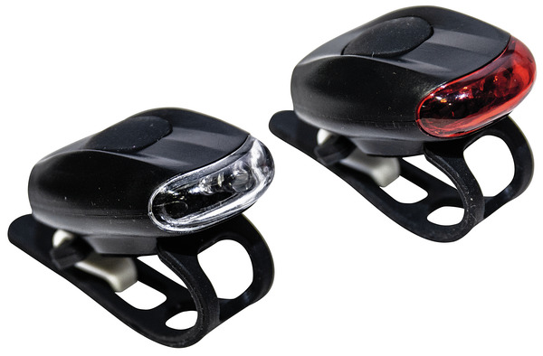 SET LUCI PER BICI, CON DUE LAMPADE OVALI, BIANCA E ROSSA, CON FUNZIONE FLASH, BLISTER, 12PCS/KIT