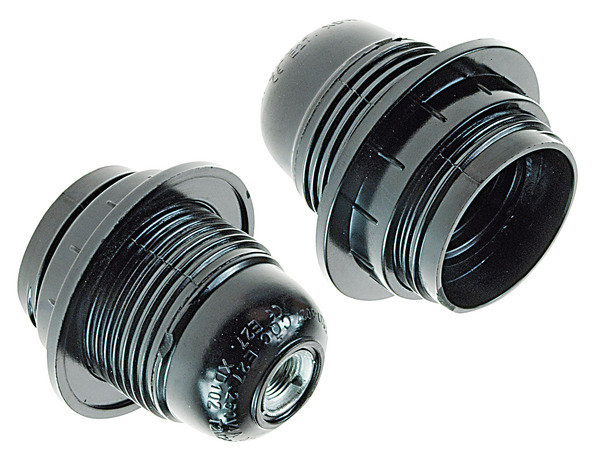 PORTA LAMPADA TIPO E27 CON UNA GHIERA, IN BACHELITE, FILETTATURA IN METALLO, NERO PORTA LAMPADA TIPO E27 CON UNA GHIERA, IN BACHELITE, FILETTATURA IN METALLO, NERO