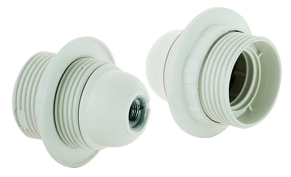 PORTA LAMPADA TIPO E27 CON UNA GHIERA, IN PLASTICA, FILETTATURA IN METALLO, BIANCO PORTA LAMPADA TIPO E27 CON UNA GHIERA, IN PLASTICA, FILETTATURA IN METALLO, BIANCO