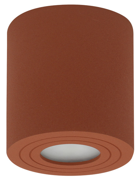 APPLIQUE PORTAFARETTO ROTONDO montaggio a Tetto, per una GU10 a LED di max 7W, IP65, alluminio colore Corten, 90x95mm