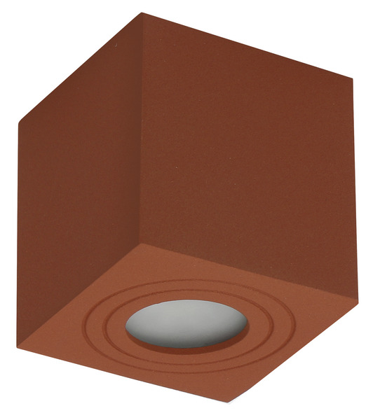 APPLIQUE PORTAFARETTO QUADRATO montaggio a Tetto, per una GU10 a LED di max 7W, IP65, alluminio colore Corten, 90X90x95mm