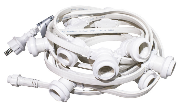 Catena portalampade E27, 9 attacchi, cavo IP44 H05RNH2F 2x1,5mm², lunghezza 6m, Bianco Catena portalampade E27, 9 attacchi, cavo IP44 H05RNH2F 2x1,5mm², lunghezza 6m, Bianco