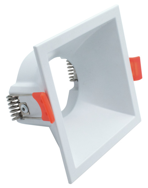 Supporto in alluminio quadrato per GU10 ed MR16 easy fit, bianco opaco, ghiera autobloccante, 85x85*45mm, F. 75x75mm (portalampada non incluso)