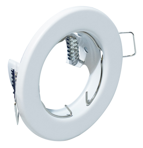Supporto rotondo in Ferro per PAR16 ed MR16, bianco opaco, ghiera fissa, Diametro 80mm, Foro 60mm (portalampada non incluso)