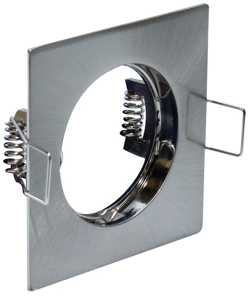 Supporto quadrato per lampade led MR16 e PAR16,colore acciaio satinato,ghiera fissa, 78x78mm, F.63mm (portalampada non incluso)
