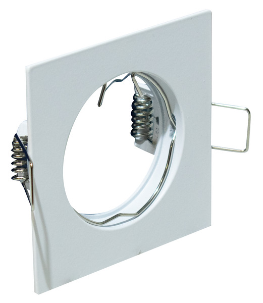Supporto quadrato per lampade led MR16 e PAR16, bianco opaco, ghiera fissa, 78x78mm, F. 60mm (portalampada non incluso) Supporto quadrato per lampade led MR16 e PAR16, bianco opaco, ghiera fissa, 78x78mm, F. 60mm (portalampada non incluso)