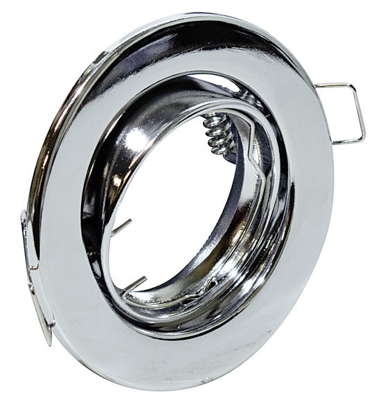 Supporto rotondo in Ferro per PAR16 ed MR16,colore cromato,ghiera orientab., Diam 88mm,Foro 73mm (portalampada non incluso)
