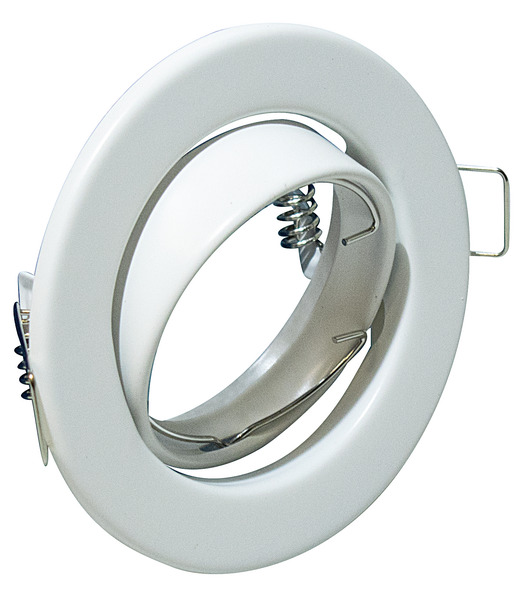 Supporto rotondo in Ferro per PAR16 ed MR16, bianco opaco, ghiera orientabile, Diam. 90mm,Foro 75mm (portalampada non incluso)