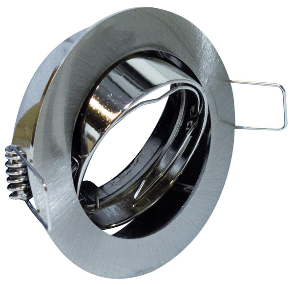 Supporto rotondo per PAR16 ed MR16,colore acciaio satin,ghiera orientab., Diam 84mm,Foro 73mm (portalampada non incluso) Supporto rotondo per PAR16 ed MR16,colore acciaio satin,ghiera orientab., Diam 84mm,Foro 73mm (portalampada non incluso)