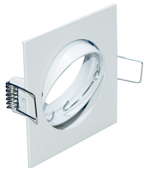 Supporto quadrato per lampade led MR16 e PAR16, bianco opaco, ghiera orientab.,80x80mm, F. 72mm (portalampada non incluso)