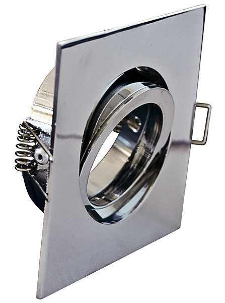 Supporto quadrato PAR16/MR16, cromato, ghiera+controghiera, 90x90mm, Foro 70mm (portalampada non incluso) Supporto quadrato PAR16/MR16, cromato, ghiera+controghiera, 90x90mm, Foro 70mm (portalampada non incluso)