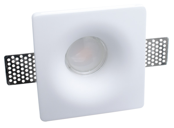 SUPPORTO DA INCASSO IN GESSO PER LAMPADE PAR16 (GU10) ed MR16, DIM. 12x12x4,5cm Made in PRC