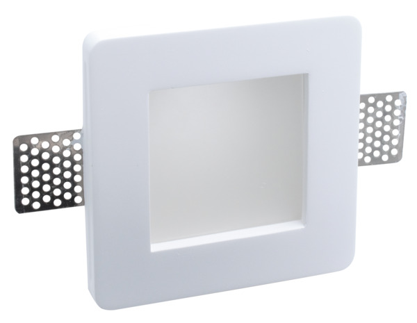 SUPPORTO DA INCASSO IN GESSO CON SCHERMO IN VETRO PER LAMPADE PAR16 (GU10) ed MR16, DIM. 12x12x6,2cm Made in PRC