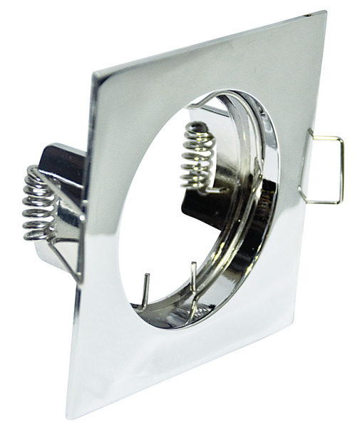 Supporto quadrato per lampade led MR16 e PAR16,colore cromato,ghiera fissa, 78x78mm, F.63mm (portalampada non incluso) Supporto quadrato per lampade led MR16 e PAR16,colore cromato,ghiera fissa, 78x78mm, F.63mm (portalampada non incluso)