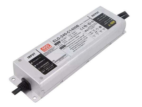 Alimentatore IP67 CC, 1400mA, 86-171V, 239,4W Dimmerabile (0-10V / 10V PWM / Resistivo) 244x71x37,5mm ELG-240-C1400B MEAN WELL Alimentatore IP67 CC, 1400mA, 86-171V, 239,4W Dimmerabile (0-10V / 10V PWM / Resistivo) 244x71x37,5mm ELG-240-C1400B MEAN WELL