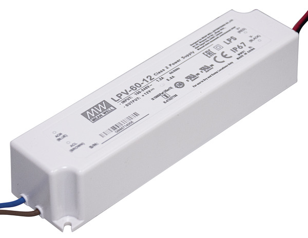 Aliment. IP67 12V 5A 60W INPUT 230Vac, 162.5x42.5x32mm LPV-60-12 MEAN WELL