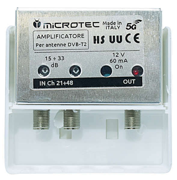 Ampl. da palo, 2 ingr.UHF regol. 15÷33 dB, conn. F, mod. HS UU -5G LTE READY Ampl. da palo, 2 ingr.UHF regol. 15÷33 dB, conn. F, mod. HS UU -5G LTE READY