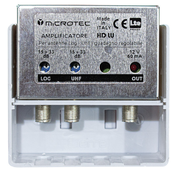 Ampl. da palo 1 ing. log., 1 ingr. UHF, regolabili 15÷33db, connett. F, ass.60mA -LTE READY-HDLU Ampl. da palo 1 ing. log., 1 ingr. UHF, regolabili 15÷33db, connett. F, ass.60mA -LTE READY-HDLU