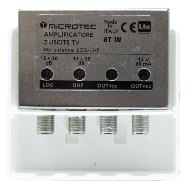 Ampl. da palo 1 ing. log., 1 ingr. UHF,regolabili 15÷29db,2uscite TV,connett. F,mod. HT LU-LTE READY Ampl. da palo 1 ing. log., 1 ingr. UHF,regolabili 15÷29db,2uscite TV,connett. F,mod. HT LU-LTE READY