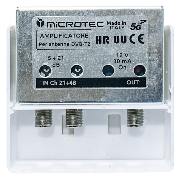 Ampl. da palo, 2 ingr.UHF regol. 5÷21 dB, connett. F, mod. HR UU - 5G LTE READY Ampl. da palo, 2 ingr.UHF regol. 5÷21 dB, connett. F, mod. HR UU - 5G LTE READY