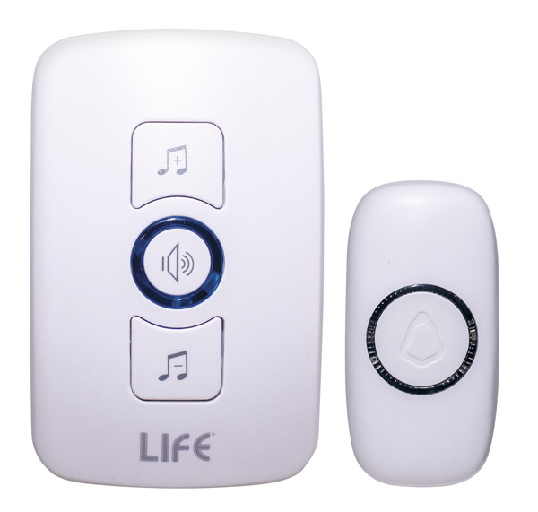 CAMPANELLO WIRELESS CON PULSANTE IP44 (con batteria CR2032) E RICEVITORE PLUG-IN 230VCA, Compatibile con i sensori 39.9WT2125/39.9WT2127/39.9WT2130%%%_substitutiveMessage_%%%63.7104BT