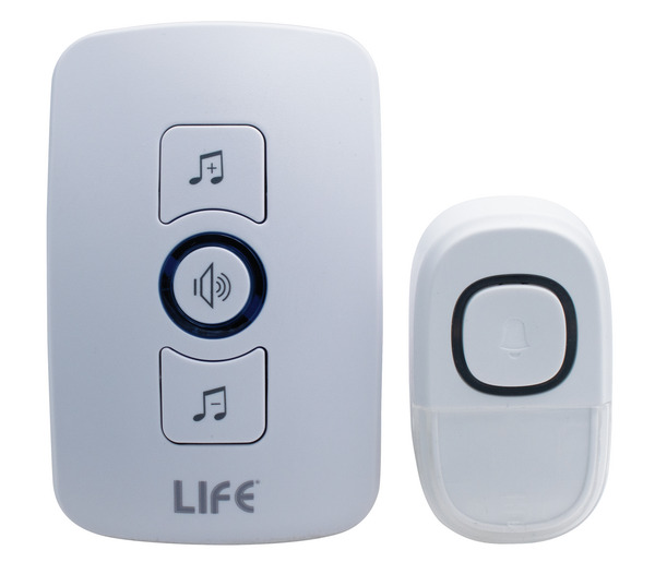 CAMPANELLO WIRELESS CON PULSANTE IP44 CON PORTANOME (Batteria CR2032) E RICEVITORE PLUG-IN 230VCA, Compatibile con i sensori 39.9WT2125/39.9WT2127/39.9WT2130