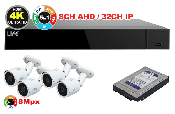 KIT XVR 8CH+HDD1TB +4 Telecamere 8Mpx CMOS 1/2.8"Sony(75.AHD7108V2+82.HDP1000+4x75.AT80225U2W)%%%_substitutiveMessage_%%%75.AHD7108KH48