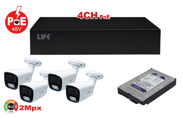 KIT NVR 4 POE 9CH 8Mpx+4 Telec. 2MPX 3.6mm+HDD S-ATA 1T WD KIT NVR 4 POE 9CH 8Mpx+4 Telec. 2MPX 3.6mm+HDD S-ATA 1T WD