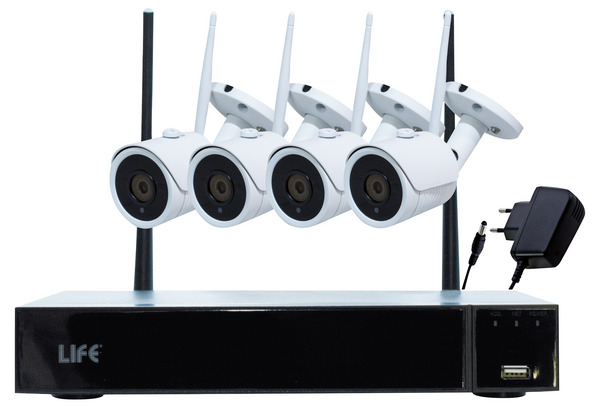 KIT H265+ WIRELESS NVR 9CH + 4 Telecamere IP66, 5Mpx, L.3,6mm, LED IR, CMOS 1/2,7" KIT H265+ WIRELESS NVR 9CH + 4 Telecamere IP66, 5Mpx, L.3,6mm, LED IR, CMOS 1/2,7"