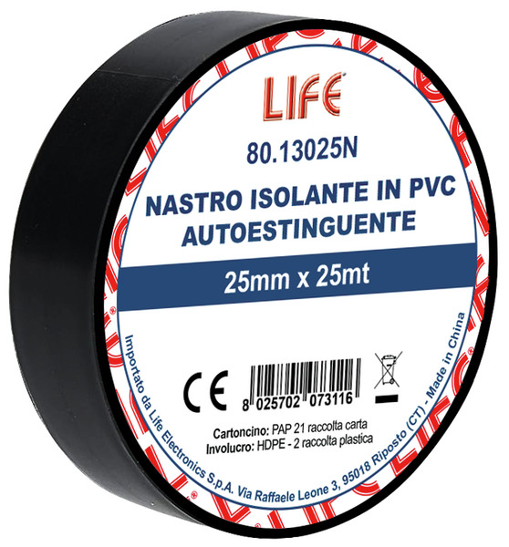 Nastro Isolante 0,13x25mm 25m NERO Made in PRC