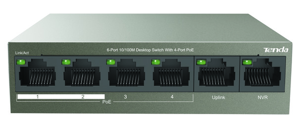 SWITCH PoE 6 Porte TEF1106P-4-63W 10/100Mbps (4 Porte POE 48V max+1 Porta Uplink+1 Porta NVR) TENDA%%%_substitutiveMessage_%%%82.32S05P4